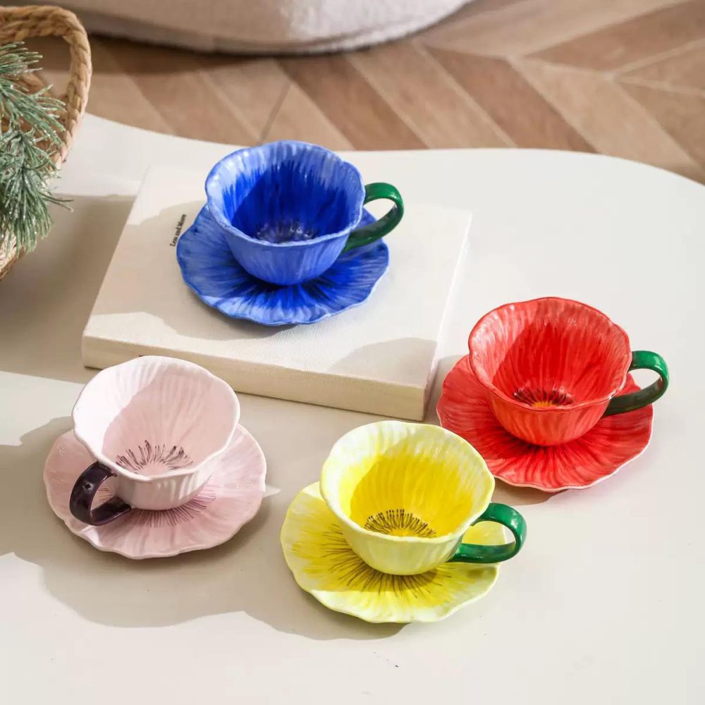 Bougainvillea tea cups with saucers
