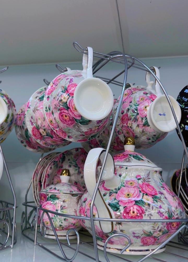 Floral Tea Set with Serving Tray