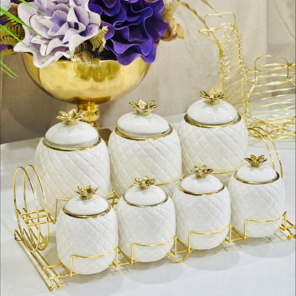 Golden Petal 7-Pcs ceramic canister set