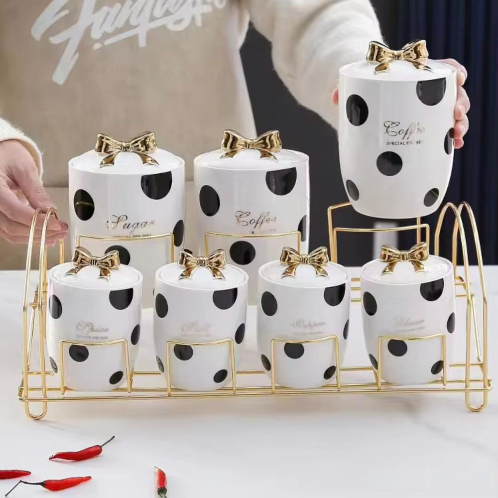 Polka dot 7 piece canister sets